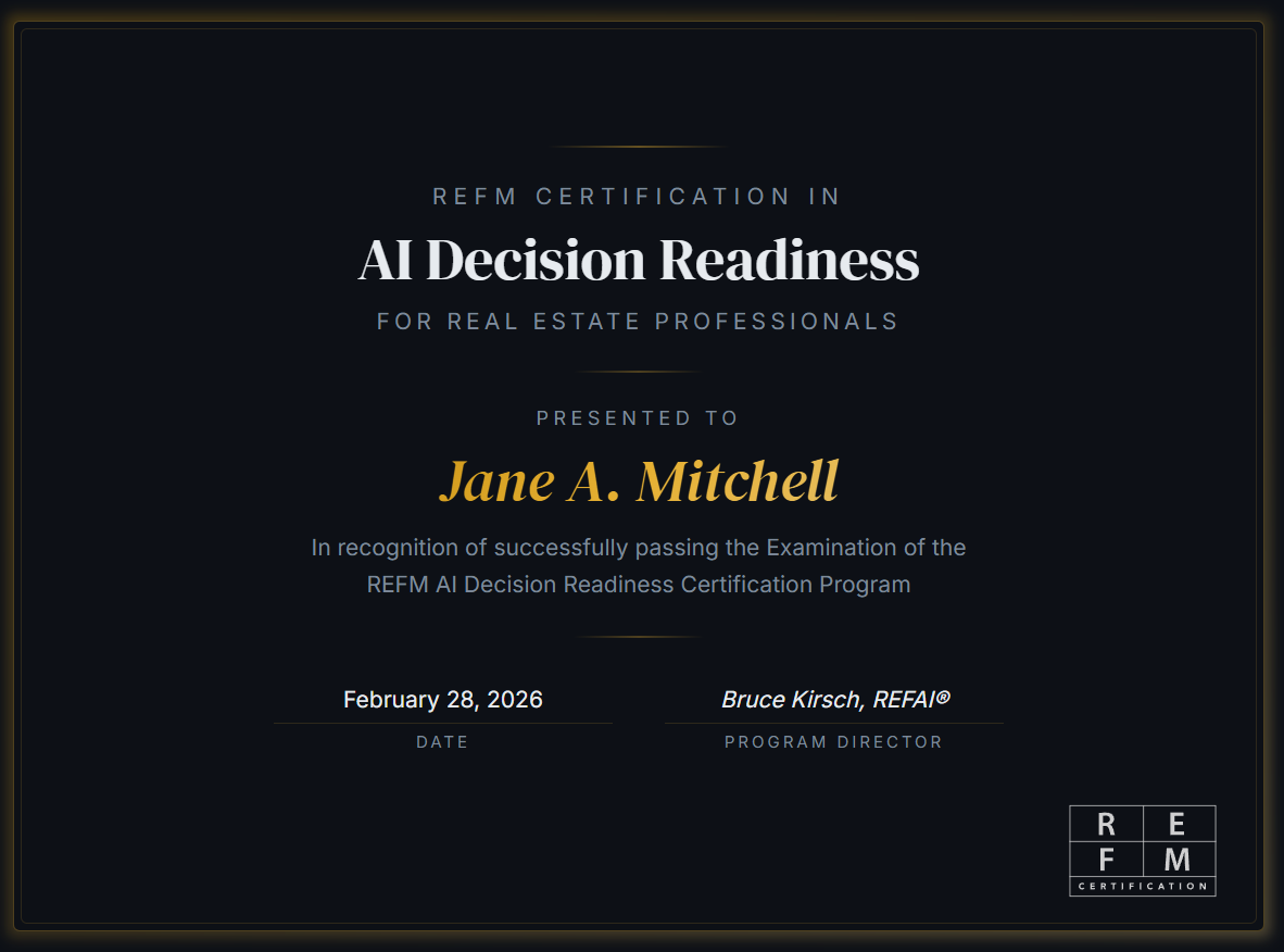 Refcom Example Certificate REFM Certification in AI Decision Readiness